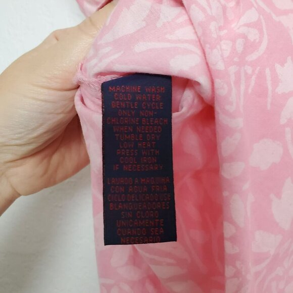 Ralph Lauren Floral Cotton Top Size XS Floral Half Button 3/4 Sleeve Pink FLAW - Picture 5 of 10